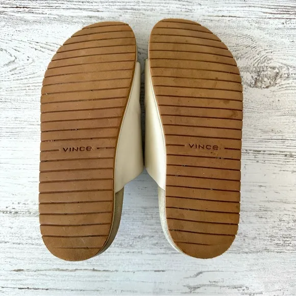 VINCE Glyn Leather Suede Double Buckle Slide Sandals in Biscotti Ivory 9