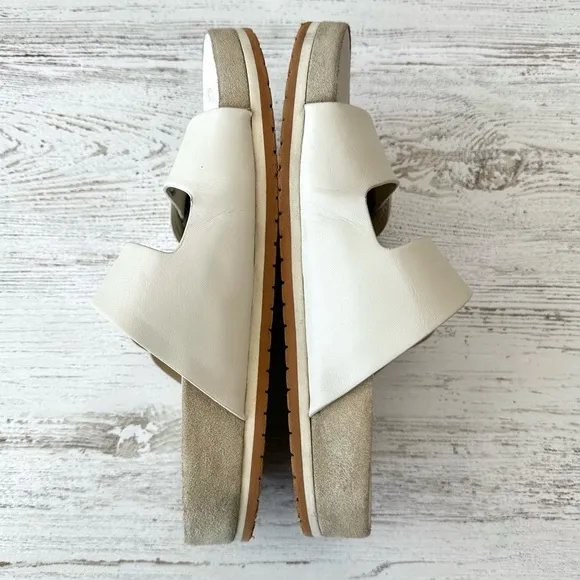 VINCE Glyn Leather Suede Double Buckle Slide Sandals in Biscotti Ivory 9