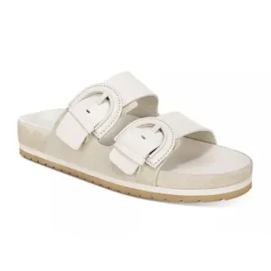 VINCE Glyn Leather Suede Double Buckle Slide Sandals in Biscotti Ivory 9