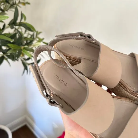 Vince Janet Leather Platform Wedge Espadrille Sandals Cream 8
