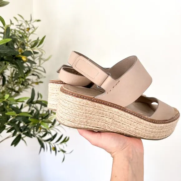 Vince Janet Leather Platform Wedge Espadrille Sandals Cream 8