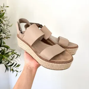 Vince Janet Leather Platform Wedge Espadrille Sandals Cream 8