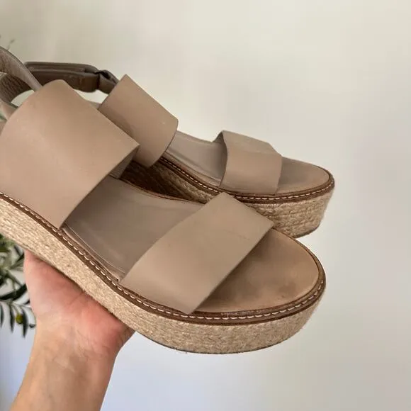 Vince Janet Leather Platform Wedge Espadrille Sandals Cream 8