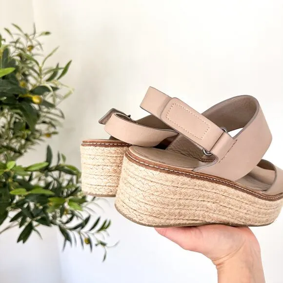 Vince Janet Leather Platform Wedge Espadrille Sandals Cream 8