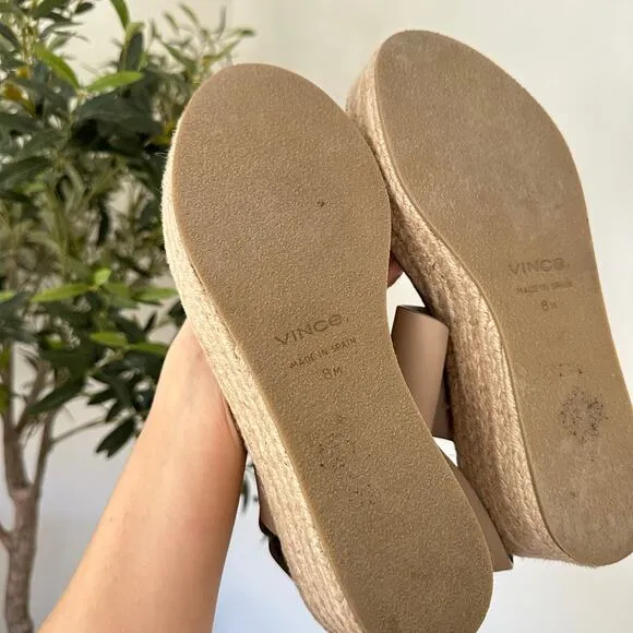 Vince Janet Leather Platform Wedge Espadrille Sandals Cream 8