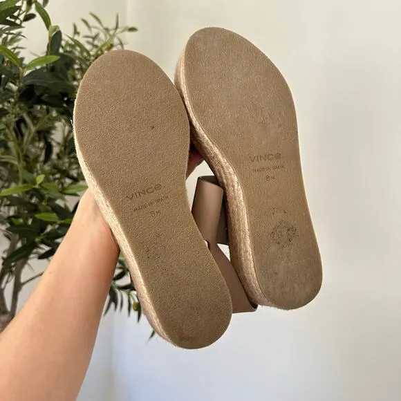 Vince Janet Leather Platform Wedge Espadrille Sandals Cream 8