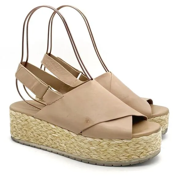 Vince Jesson Platform Sandals Nude Taupe Leather Cross Strap Flatform Size 8