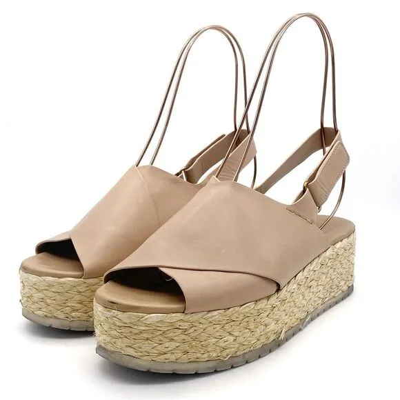 Vince Jesson Platform Sandals Nude Taupe Leather Cross Strap Flatform Size 8
