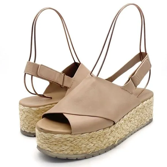 Vince Jesson Platform Sandals Nude Taupe Leather Cross Strap Flatform Size 8
