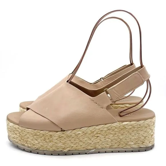 Vince Jesson Platform Sandals Nude Taupe Leather Cross Strap Flatform Size 8