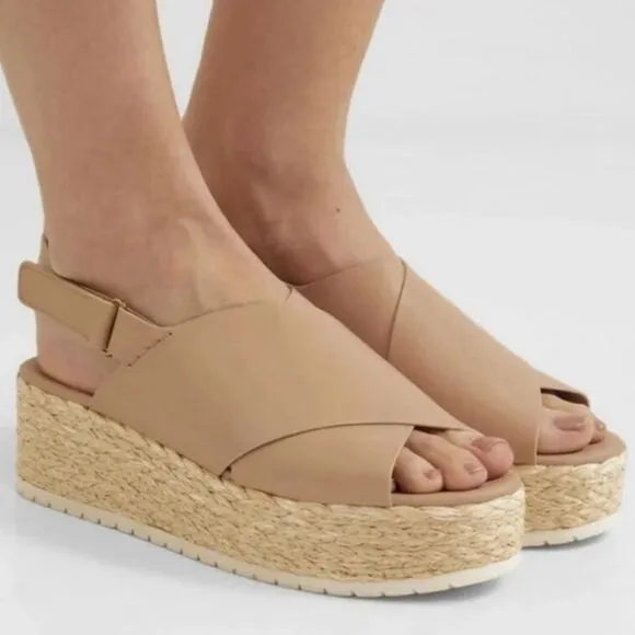 Vince Jesson Platform Sandals Nude Taupe Leather Cross Strap Flatform Size 8