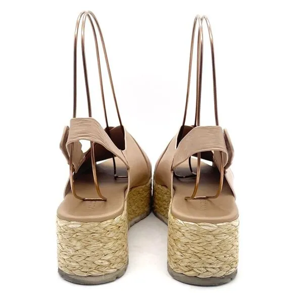 Vince Jesson Platform Sandals Nude Taupe Leather Cross Strap Flatform Size 8