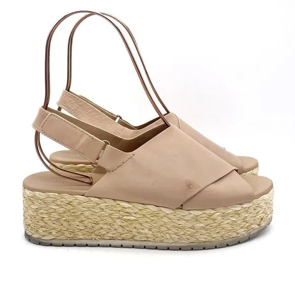 Vince Jesson Platform Sandals Nude Taupe Leather Cross Strap Flatform Size 8