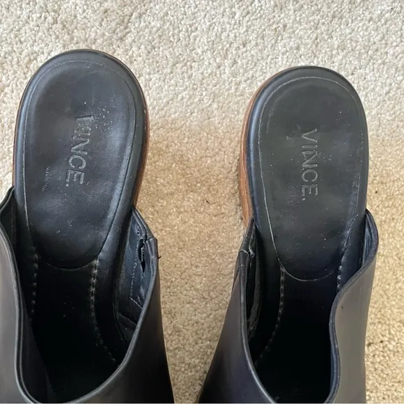 Vince Leather Peep Toe Wedge Sandals Mules-Black-Womens 8.5-Designer-Classic-EUC
