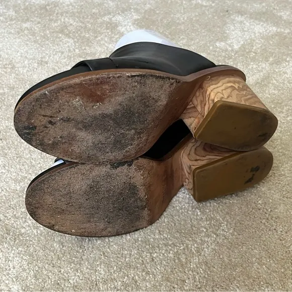 Vince Leather Peep Toe Wedge Sandals Mules-Black-Womens 8.5-Designer-Classic-EUC