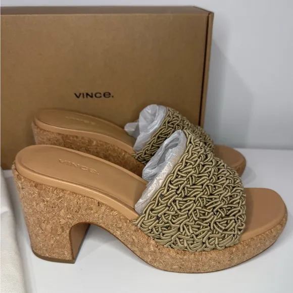 Vince NIB Nicki Croche Cork Sandals in Sand