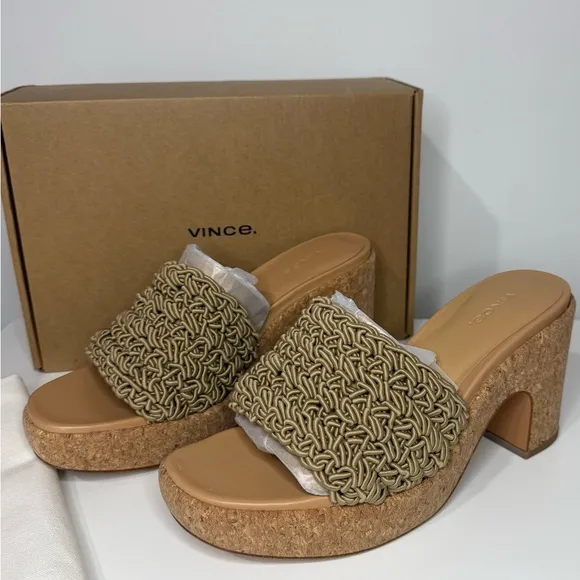 Vince NIB Nicki Croche Cork Sandals in Sand