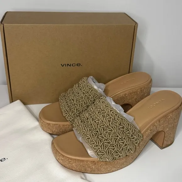 Vince NIB Nicki Croche Cork Sandals in Sand