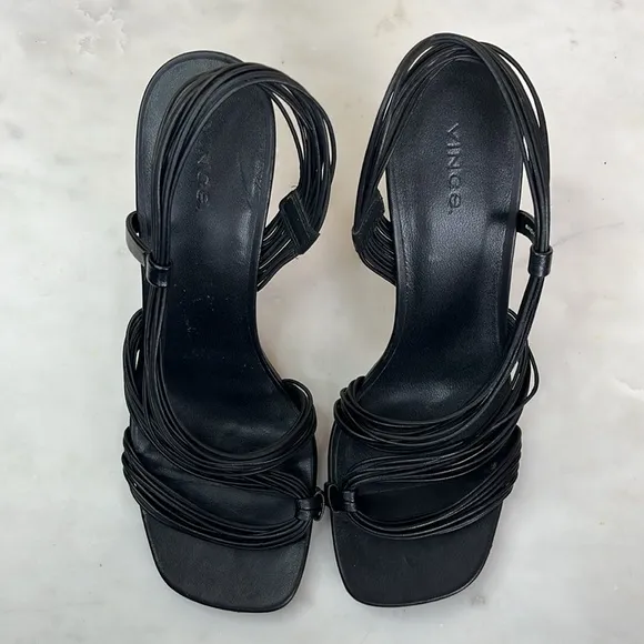 Vince Qala Leather Strappy Slingback Sandals‎ Heels Black size EU 40 / US 9