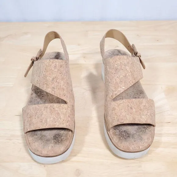 Vince Shelby Cork Wedge Sandals Womens Sz 8 Platform Slingback Natural Tan Brown