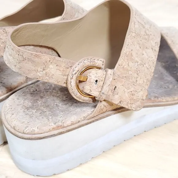 Vince Shelby Cork Wedge Sandals Womens Sz 8 Platform Slingback Natural Tan Brown