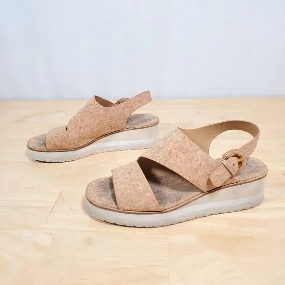 Vince Shelby Cork Wedge Sandals Womens Sz 8 Platform Slingback Natural Tan Brown