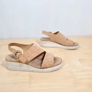 Vince Shelby Cork Wedge Sandals Womens Sz 8 Platform Slingback Natural Tan Brown