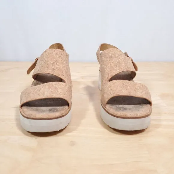 Vince Shelby Cork Wedge Sandals Womens Sz 8 Platform Slingback Natural Tan Brown
