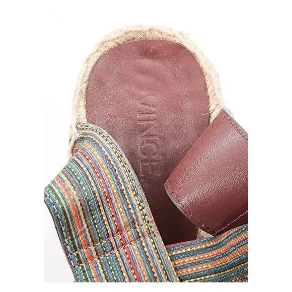 VINCE Stefania Striped Gold Multicolor Espadrille Wedge Sandals Ankle Strap