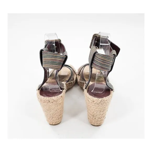 VINCE Stefania Striped Gold Multicolor Espadrille Wedge Sandals Ankle Strap