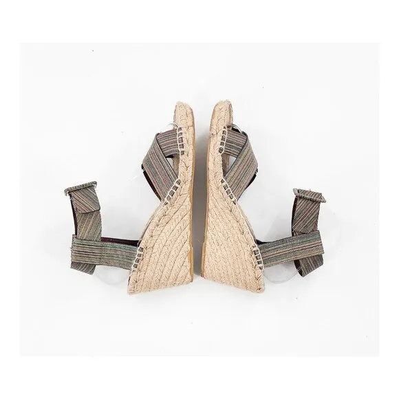 VINCE Stefania Striped Gold Multicolor Espadrille Wedge Sandals Ankle Strap