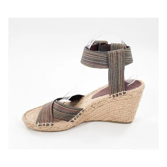VINCE Stefania Striped Gold Multicolor Espadrille Wedge Sandals Ankle Strap