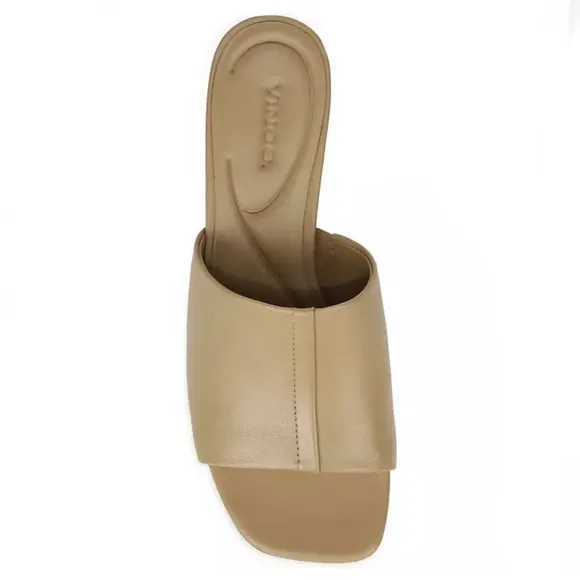 VINCE TAN LEATHER MULE SANDALS