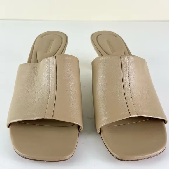VINCE TAN LEATHER MULE SANDALS
