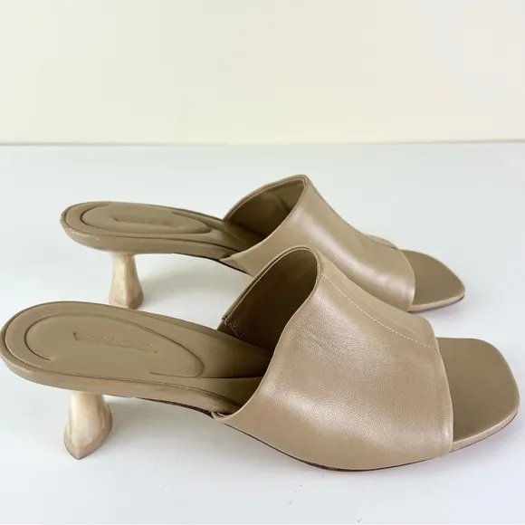 VINCE TAN LEATHER MULE SANDALS