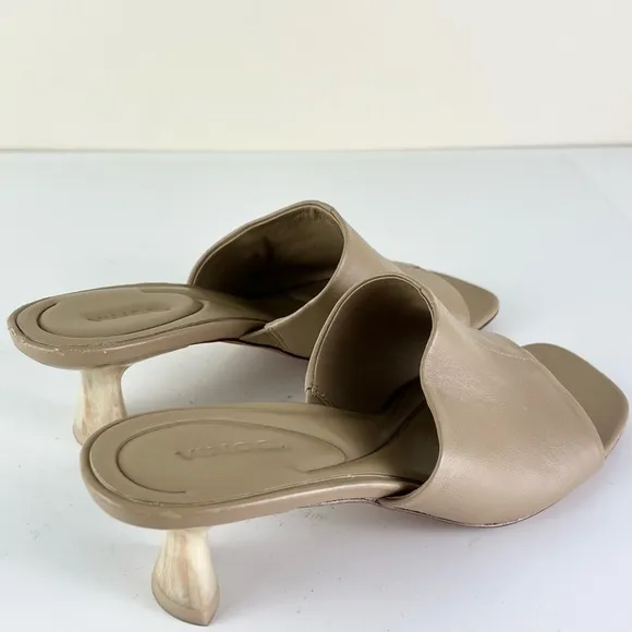 VINCE TAN LEATHER MULE SANDALS