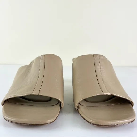 VINCE TAN LEATHER MULE SANDALS