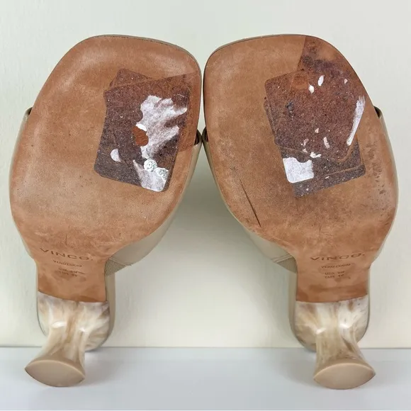 VINCE TAN LEATHER MULE SANDALS