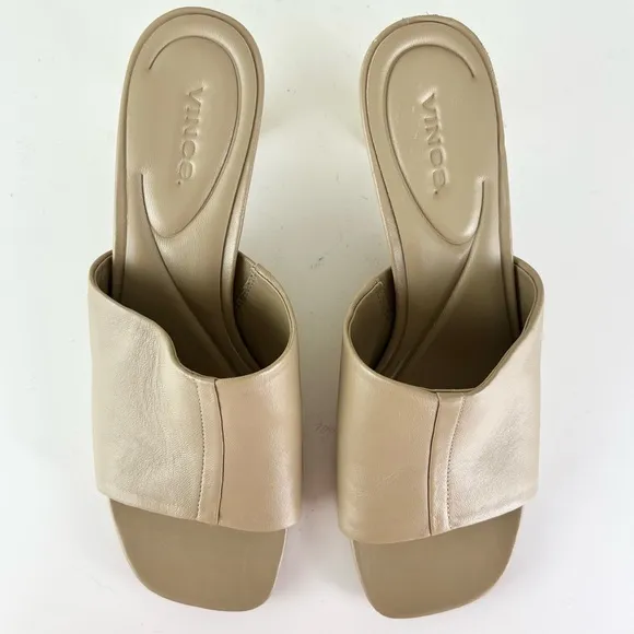 VINCE TAN LEATHER MULE SANDALS
