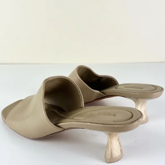 VINCE TAN LEATHER MULE SANDALS