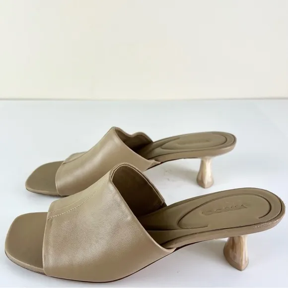 VINCE TAN LEATHER MULE SANDALS