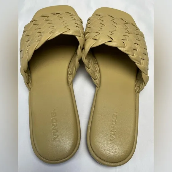 VINCE. Womens Beige Rumi Square Toe Slip On Leather Slide Sandals Shoes Size 8M