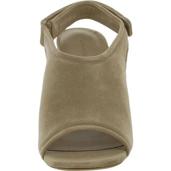 Vince Womens Quest Taupe Suede Peep Toe Sandals Heels Shoes NWOB