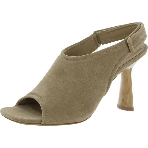 Vince Womens Quest Taupe Suede Peep Toe Sandals Heels Shoes NWOB