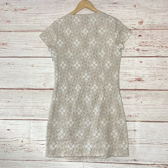 Vineyard Vines Al Fresco Embroidered Linen Shift Dress in Sand/White Sz 0