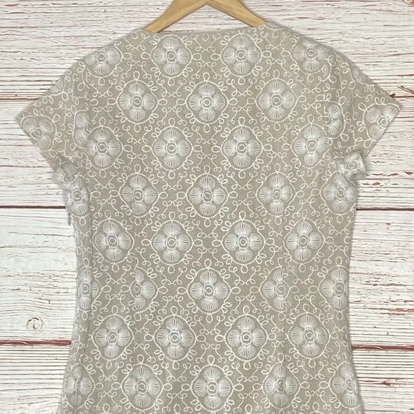 Vineyard Vines Al Fresco Embroidered Linen Shift Dress in Sand/White Sz 0