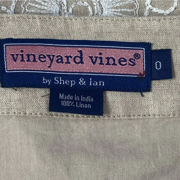 Vineyard Vines Al Fresco Embroidered Linen Shift Dress in Sand/White Sz 0