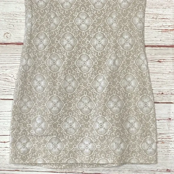 Vineyard Vines Al Fresco Embroidered Linen Shift Dress in Sand/White Sz 0