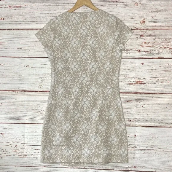 Vineyard Vines Al Fresco Embroidered Linen Shift Dress in Sand/White Sz 0