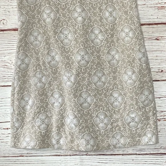 Vineyard Vines Al Fresco Embroidered Linen Shift Dress in Sand/White Sz 0